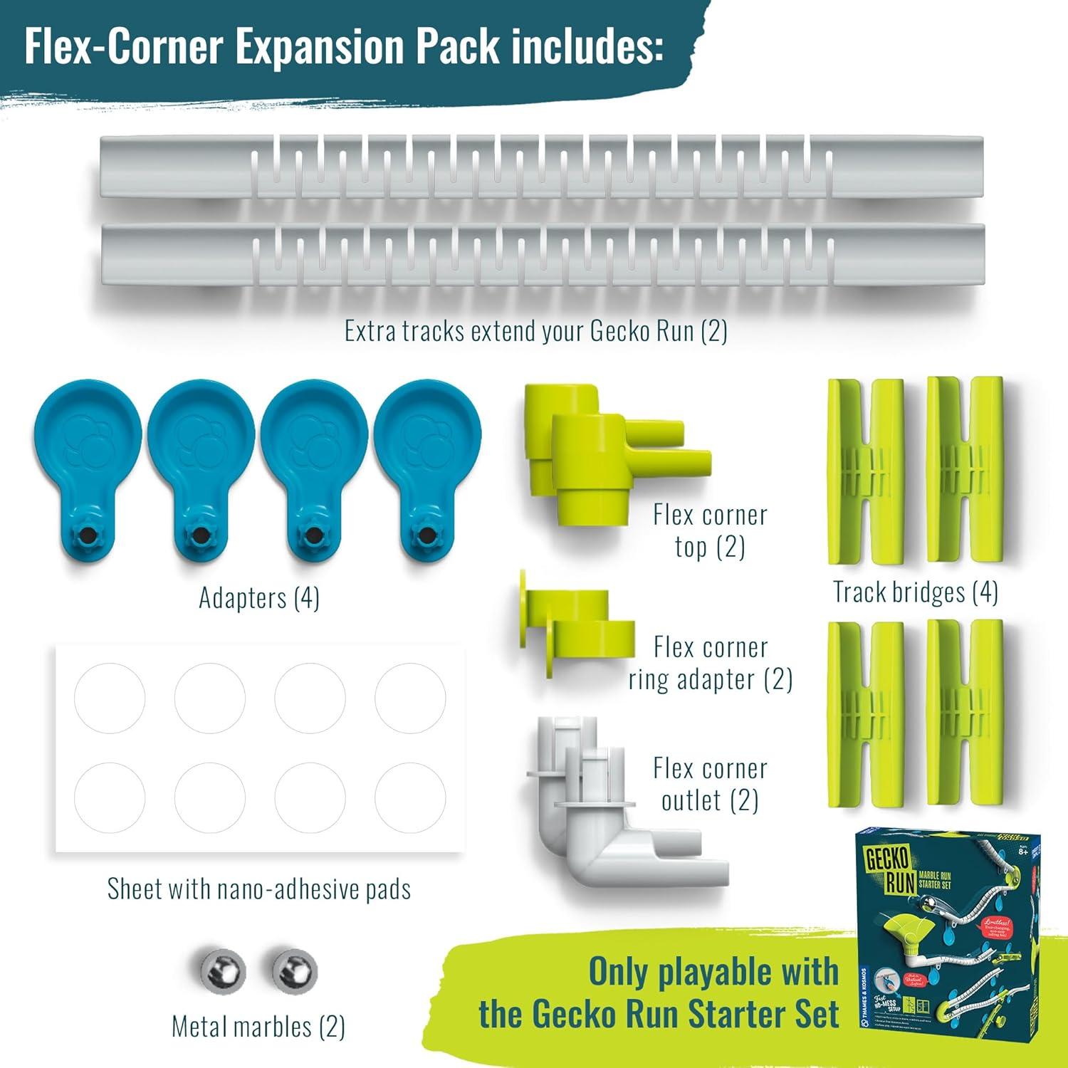 imageGecko Run Marble Run FlexCorner Expansion Pack by Thames ampamp Kosmos  Extra Stunt for Vertical Marble Run Starter Set Fast NoMess Setup with ResidueFree NanoAdhesive Pads Hours of Creative Play