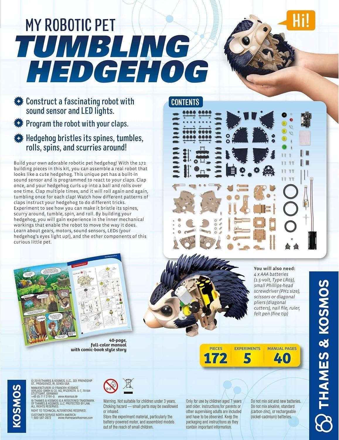 imageThames ampamp Kosmos My Robotic Pet Tumbling Hedgehog Build Your Own Sound Activated Tumbling Rolling Scurrying Pet STEM Experiment Kit Toy of The Year Award FinalistHedgehog Rolling Robot