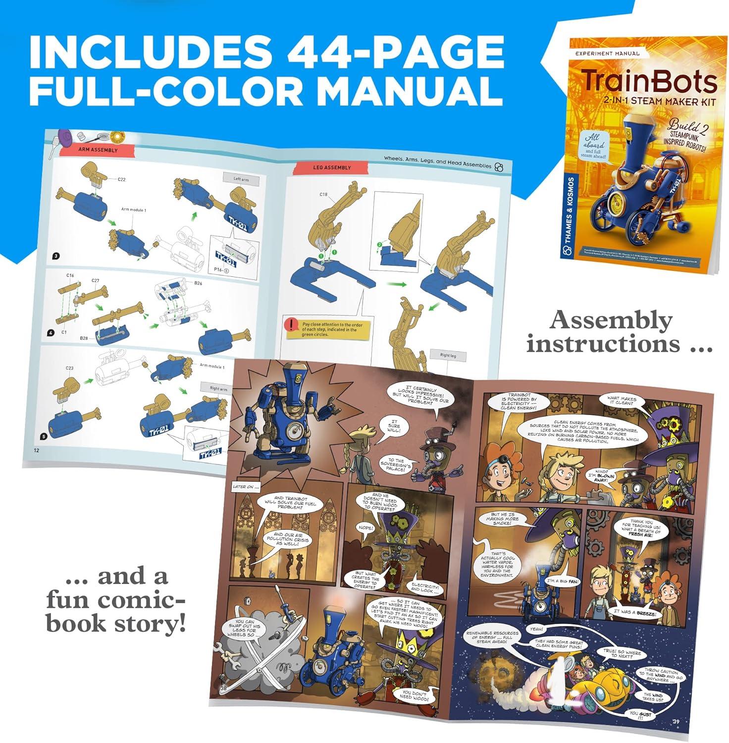 imageThames ampamp Kosmos TrainBots 2in1 STEAM Maker Kit Build 2 Steampunk Robots wLED Lights Explore Robots ampamp Engineering Includes Ultrasonic Atomizer Ages 8 with Help 12 for Independent Play