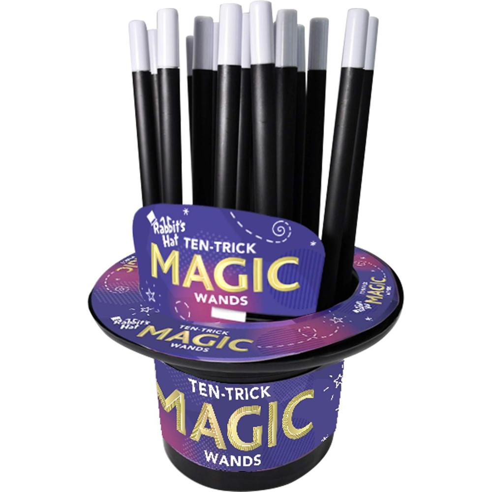 image21 Magic Wands with 10 Tricks Each  Rabbits Hat TenTrick Magic Wands  Includes 21 Wands in a Plastic Top Hat Display  10 Magic Tricks for Ages 6  Great Party Favor