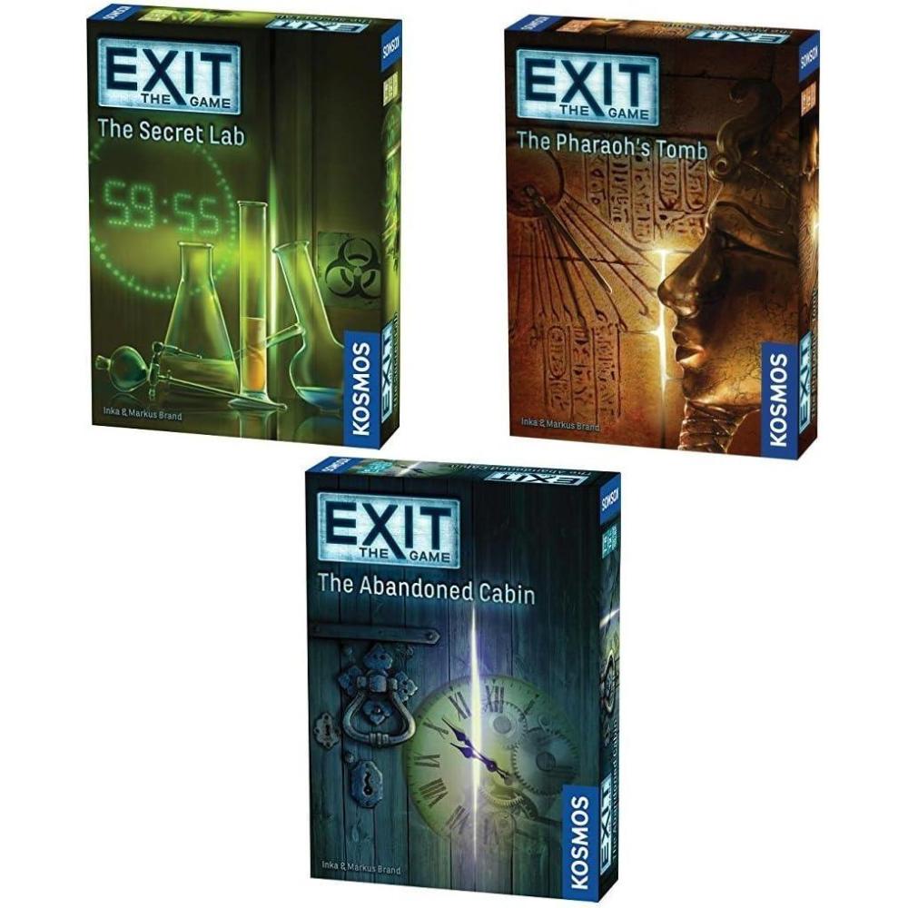imageEXIT The Game 3Pack Escape Room Bundle  Season 1  Abandoned Cabin  Pharaohs Tomb  Secret Lab  FamilyFriendly Cooperative Game  1 to 4 Players Ages 12  Kennerspiel Des Jahres Award Winner
