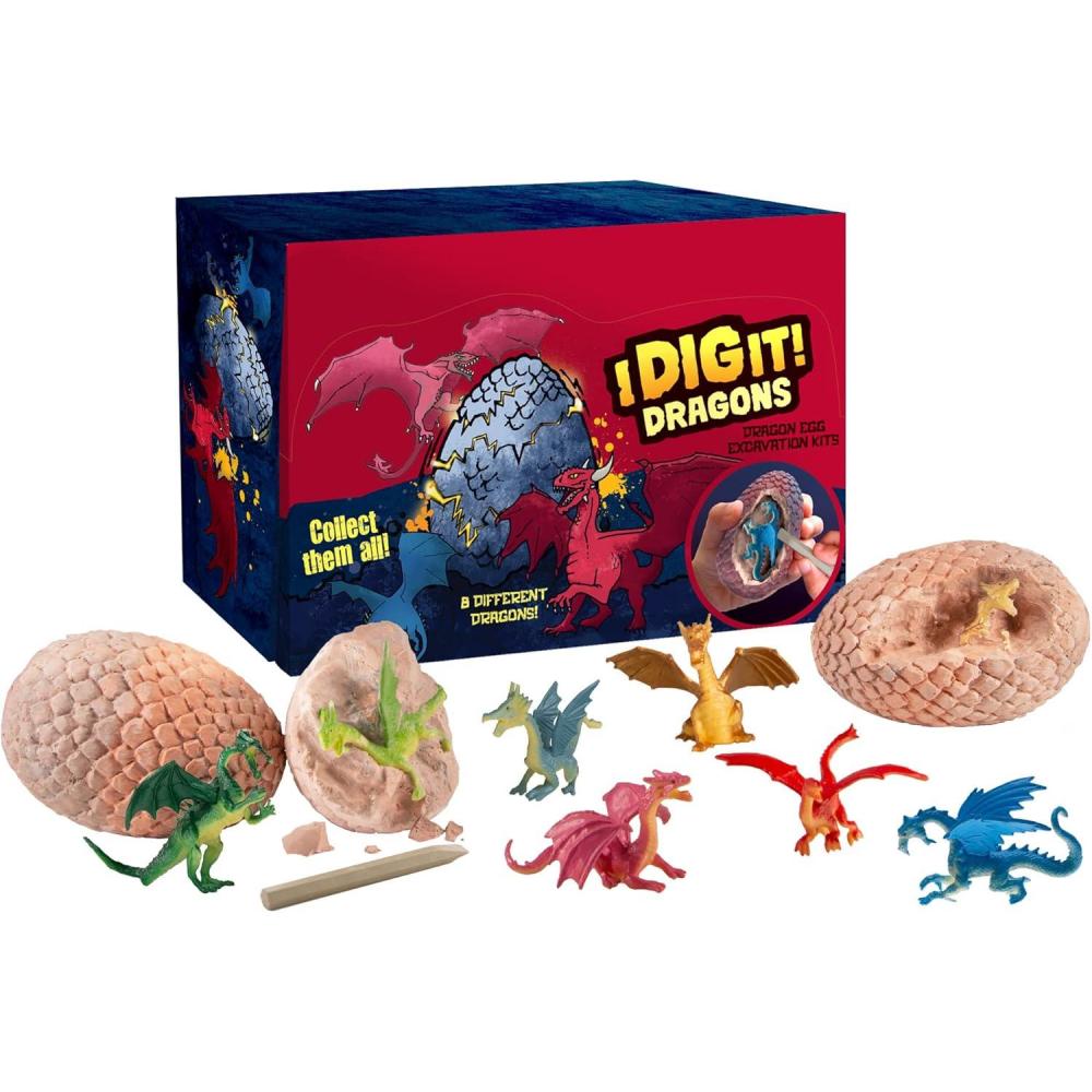 imageThames ampamp Kosmos I Dig It Dragon Egg Excavation Gift Set 18 Excavation Kits wPlastic Dragon Figurines Inside Party Favors Stocking Stuffers Easter Baskets 8 Unique Dragons to Collect