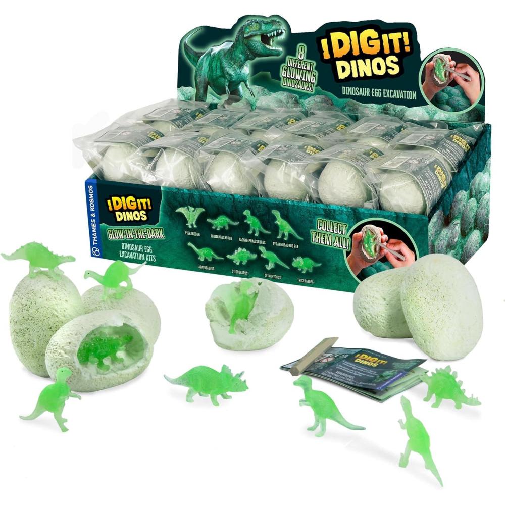 imageThames ampamp Kosmos I Dig It GlowinTheDark Dinosaur Egg Excavation Gift Set  24 Excavation Kits wDino Figures  Party Favors Stocking Stuffers Easter Baskets  Collect 8 Unique Glowing Dinos