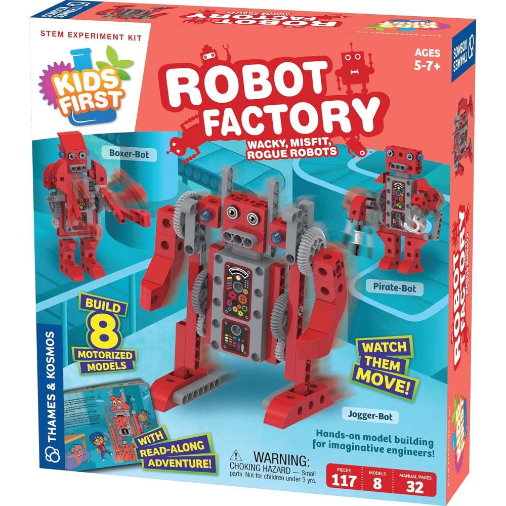 imageThames ampamp Kosmos Kids First Robot Factory Wacky Misfit Rogue Robots STEM Experiment Kit  Handson Model Building for Young Engineers  Build 8 Motorized Robots  Play ampamp Learn with Storybook ManualRobot Factory