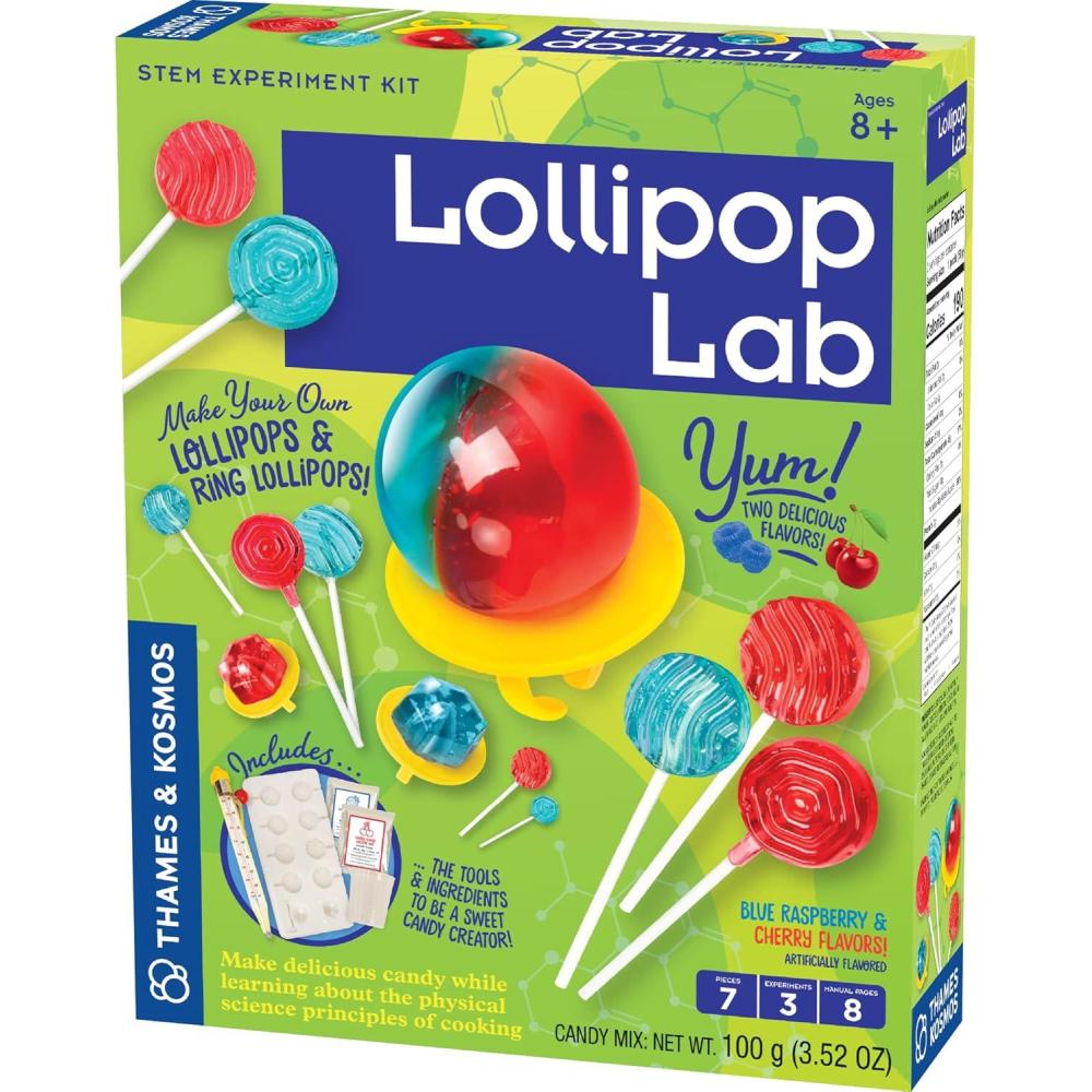 imageThames ampamp Kosmos Lollipop Lab  STEM Experiment ampamp Activity Kit  Make Yummy Red Cherry and Blue Raspberry Lollipops ampamp Ring Lollipops  Explore Chemistry ampamp Math  Includes Real Candy ThermometerEnglish Language Version