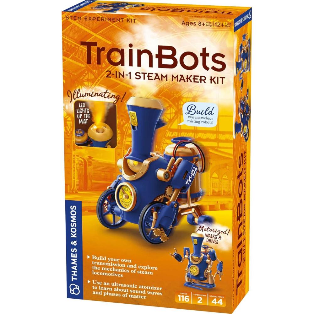 imageThames ampamp Kosmos TrainBots 2in1 STEAM Maker Kit  Build 2 Steampunk Robots wLED Lights  Explore Robots ampamp Engineering  Includes Ultrasonic Atomizer  Ages 8 with Help 12 for Independent Play