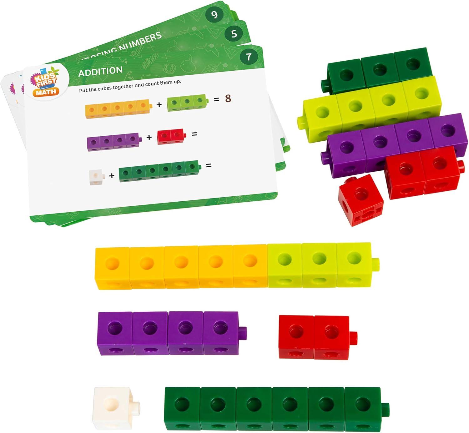 imageKids First Math 100 Linking Cubes Math Kit wActivity Cards  Develop Skills in Counting Sorting Sequencing Graphing Measuring  Visual Handson Math for atHome or Classroom Learning Ages 3