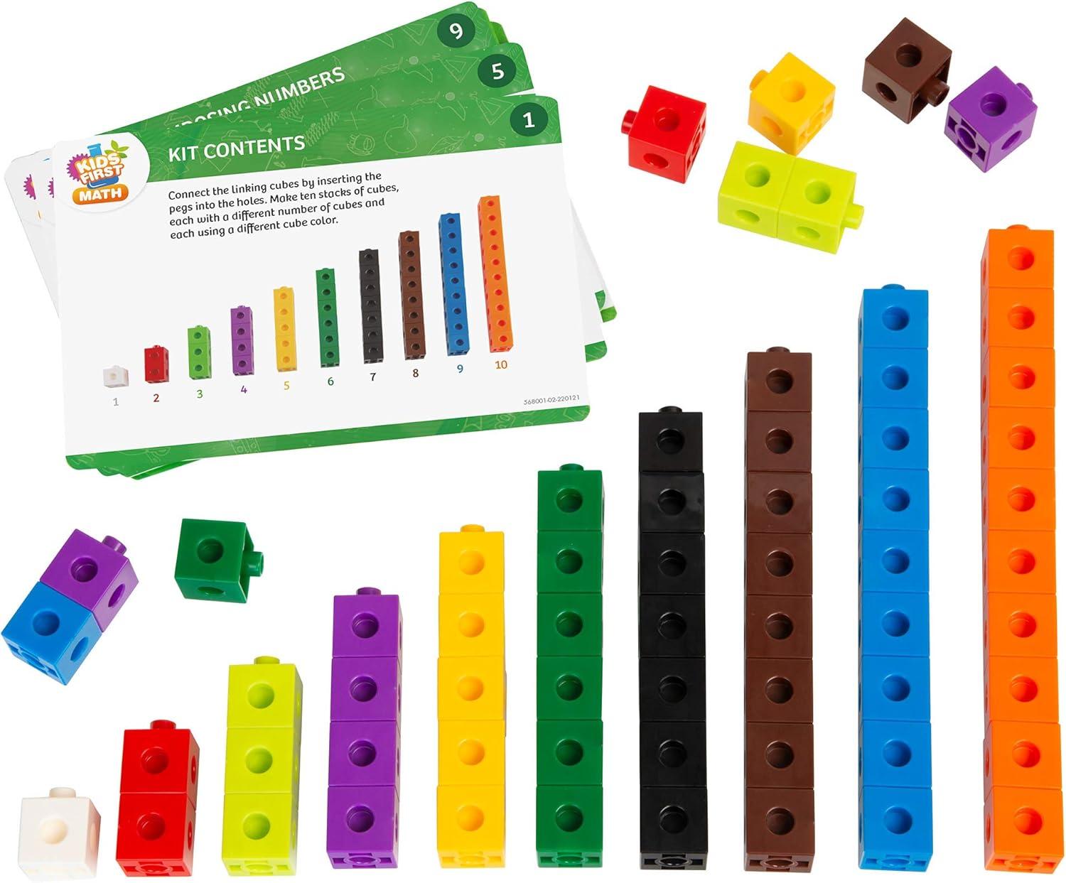imageKids First Math 100 Linking Cubes Math Kit wActivity Cards  Develop Skills in Counting Sorting Sequencing Graphing Measuring  Visual Handson Math for atHome or Classroom Learning Ages 3