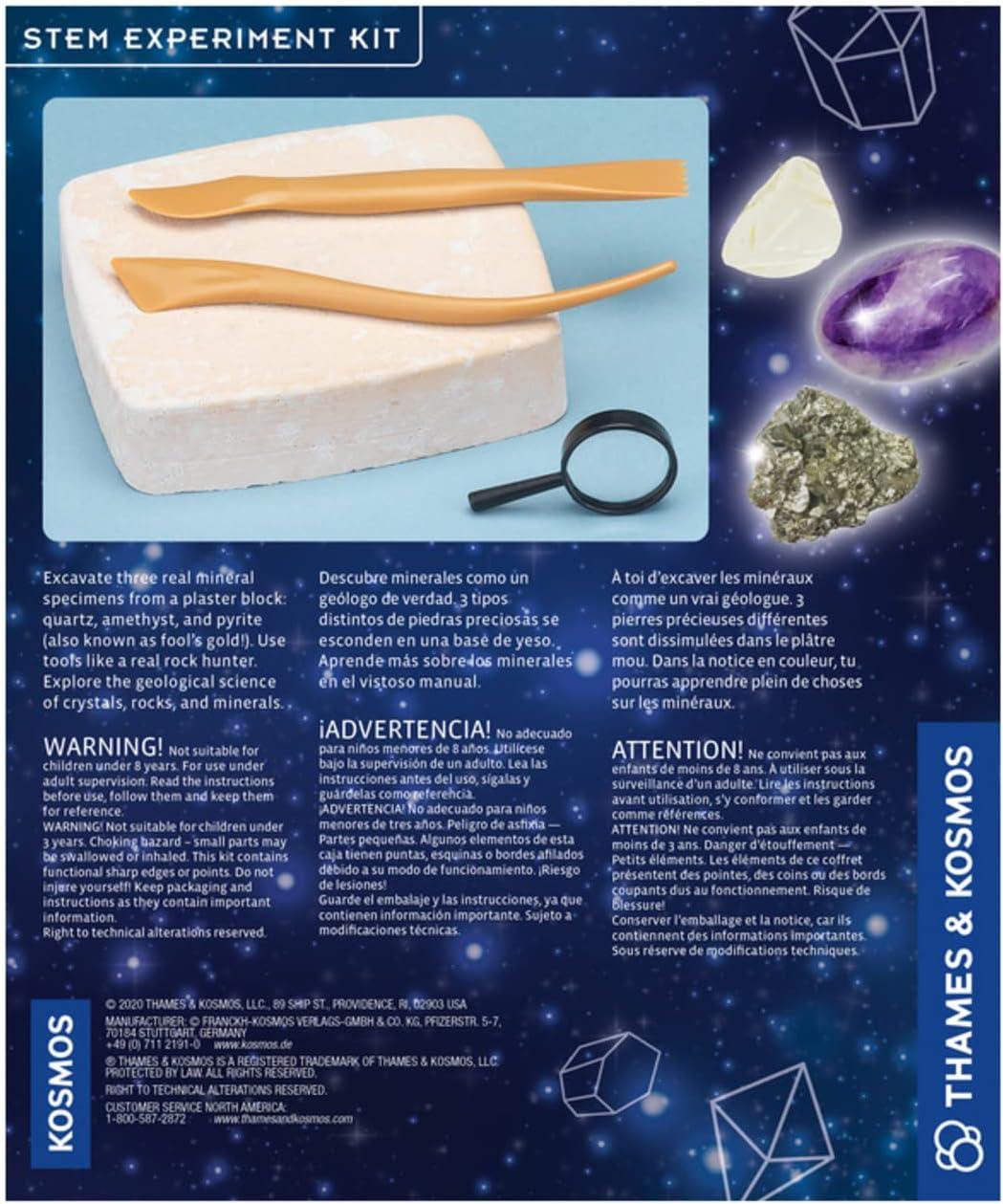 imageThames ampamp Kosmos Amazing Minerals STEM Experiment Kit  Excavate 3 Real Mineral Specimens  Explore Crystals Rocks ampamp Minerals  3Language Instruction Manual English French Spanish