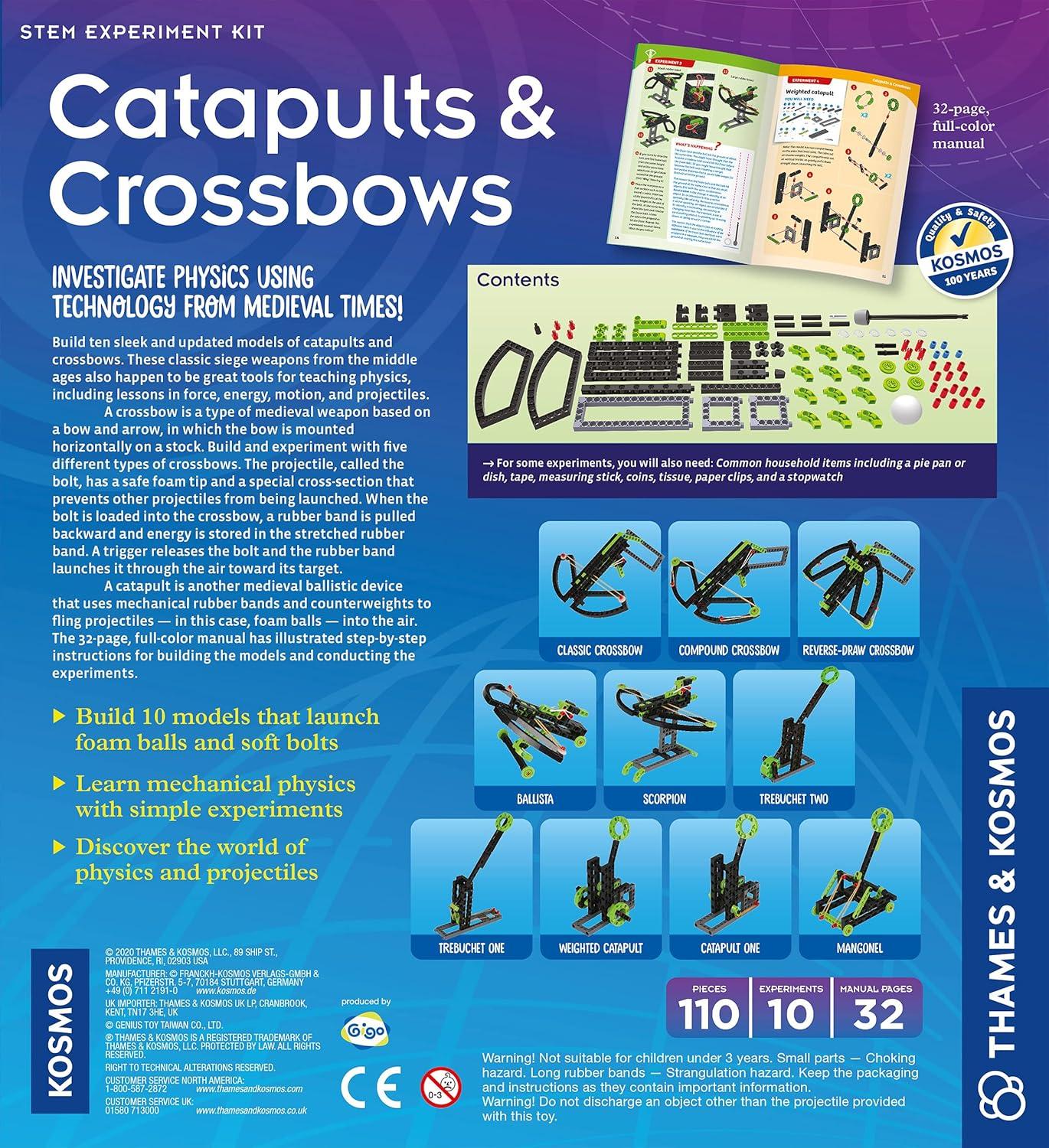 imageThames ampamp Kosmos Catapults ampamp Crossbows Science Experiment ampamp Building Kit  10 Models of Crossbows Catapults ampamp Trebuchets  Explore Lessons In Force Energy ampamp Motion using Safe FoamTipped Projectiles