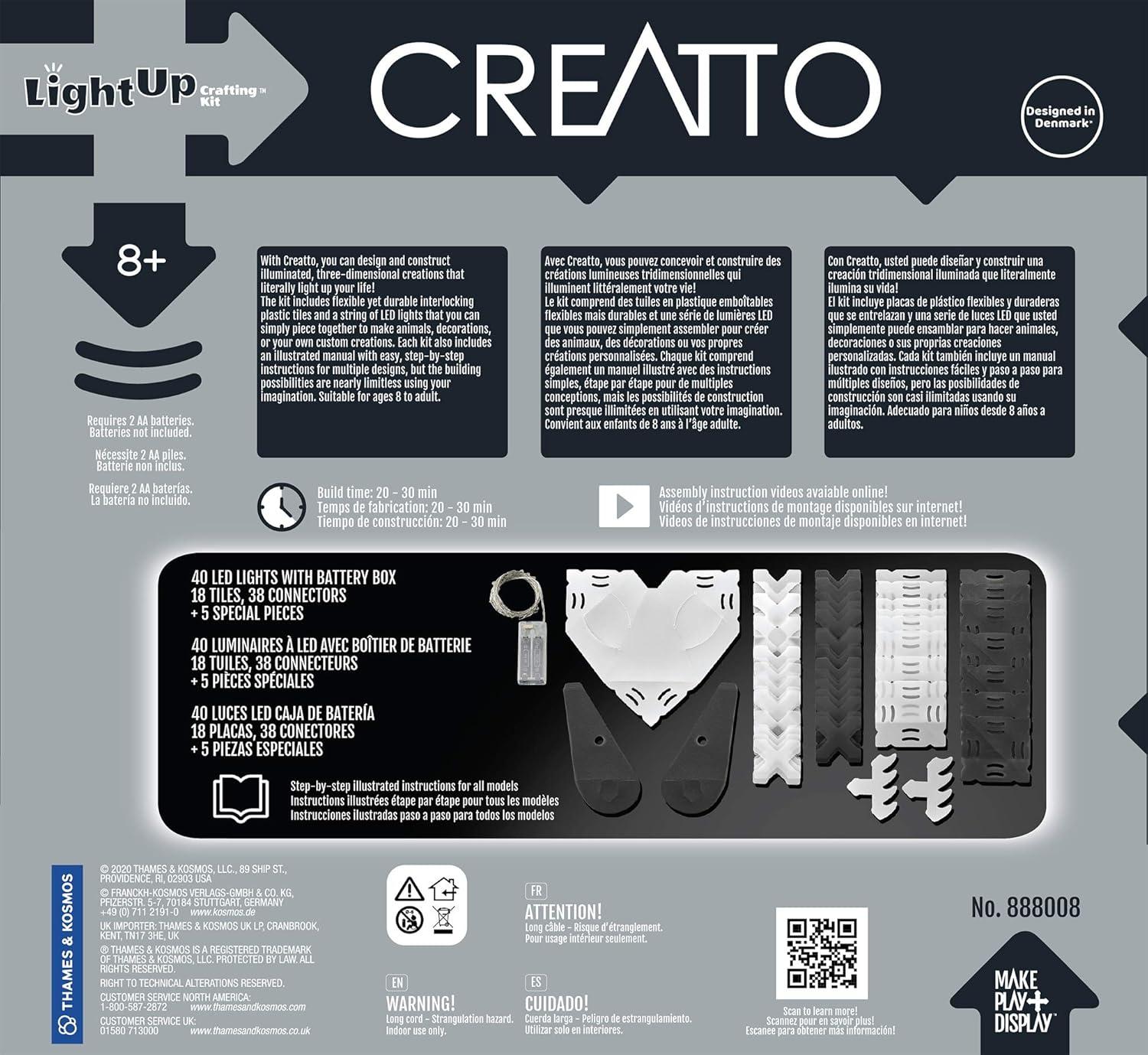 imageThames ampamp Kosmos Creatto Glowing Panda ampamp Monochrome Crew LightUp 3D Puzzle Kit  Includes Creatto Puzzle Pieces to Make Your Own Illuminated Craft Creations  DIY Activity Kit ampamp LED LightsGlowing Panda