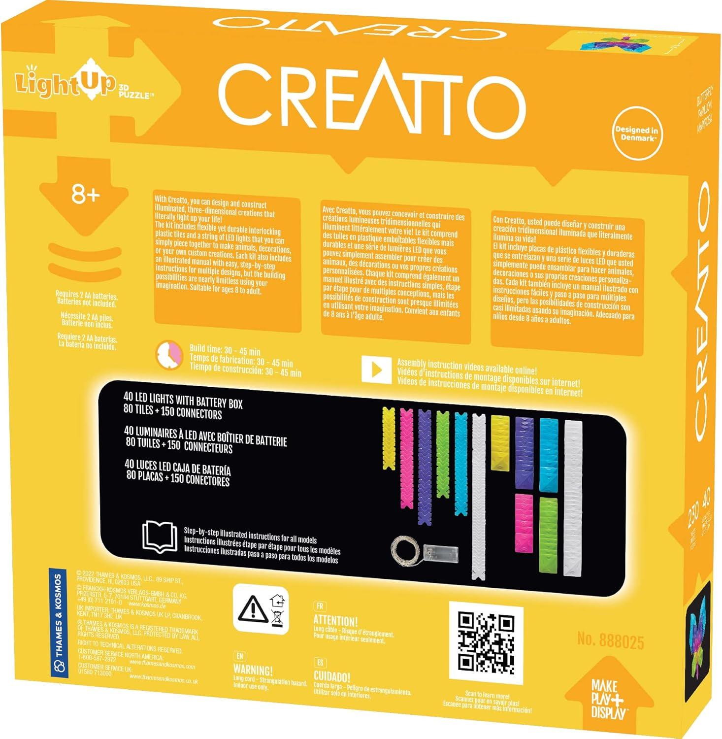 imageThames ampamp Kosmos Creatto Rainbow Butterfly LightUp 3D Puzzle Kit  Includes Creatto Puzzle Pieces to Make Your Own Illuminated Craft Creations  DIY Activity Kit ampamp LED Lights