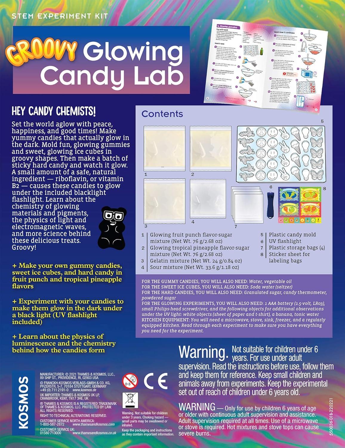 imageThames ampamp Kosmos Groovy Glowing Candy Lab STEM Kit  Make GlowintheDark Candies Ice Cubes  Explore Luminescence ampamp Chemistry of Gummies  Cool Shapes Flavors Safe to Eat  Includes LED Flashlight