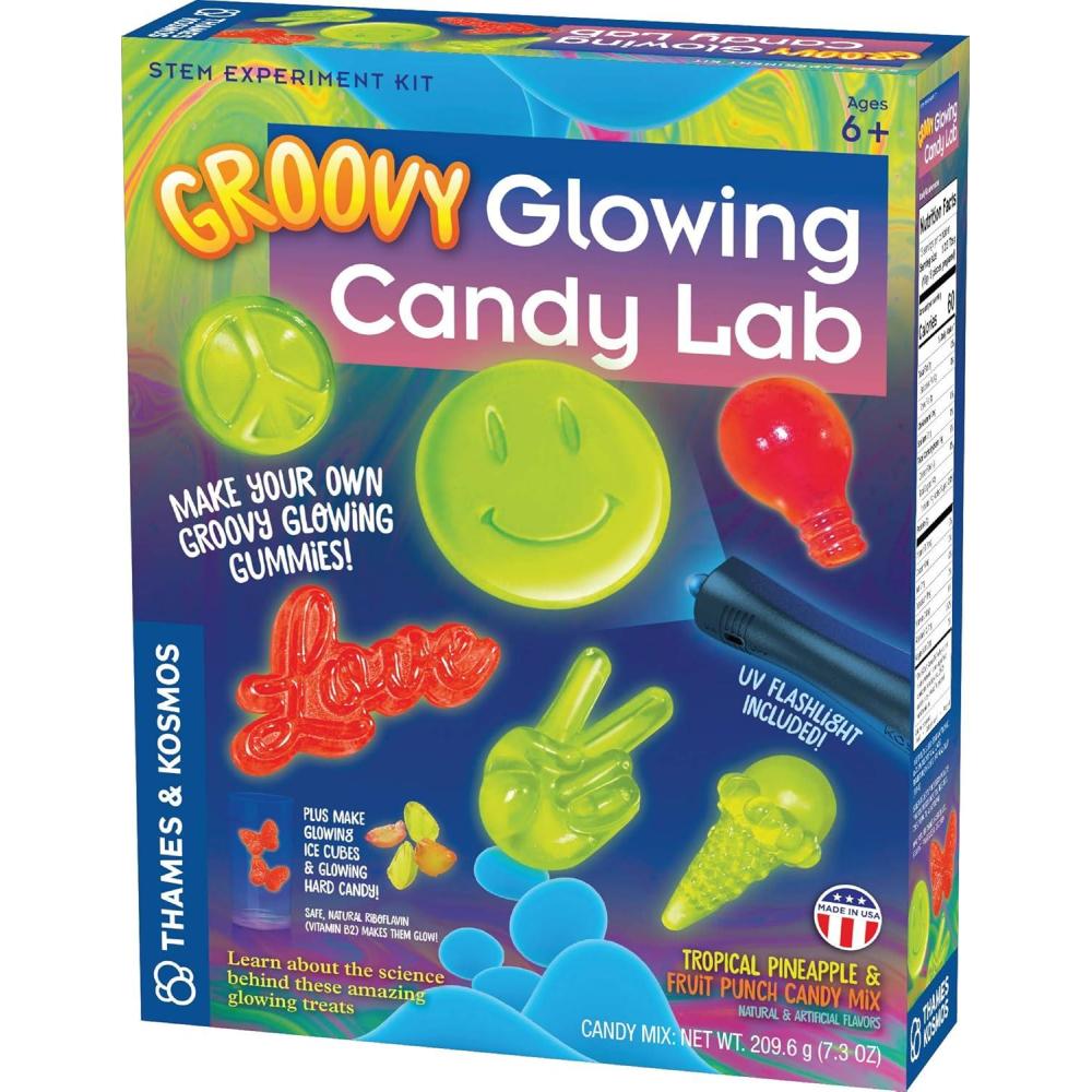 imageThames ampamp Kosmos Groovy Glowing Candy Lab STEM Kit  Make GlowintheDark Candies Ice Cubes  Explore Luminescence ampamp Chemistry of Gummies  Cool Shapes Flavors Safe to Eat  Includes LED Flashlight