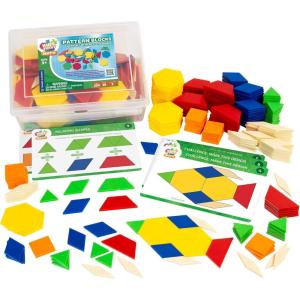 Kids First Math: Pattern Blocks Math Kit w/Activity Cards | 250 Colorful Plastic Geometric Blocks | Explore Geometry, Shapes, Division, Fractions & More | at-Home or Classroom Learning, Ages 3+