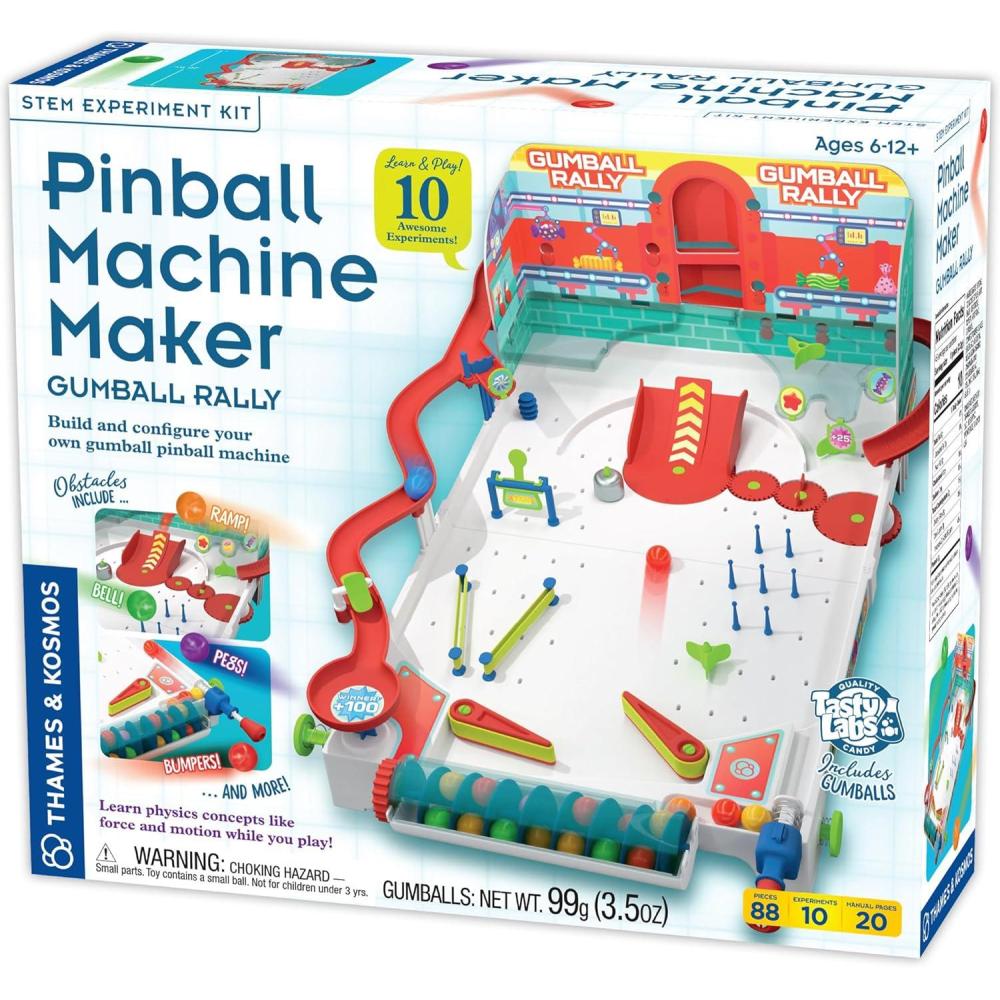 imageThames ampamp Kosmos Pinball Machine Maker STEM Experiment Kit Toy of the Year Finalist Build a Reconfigurable Pinball Machine Explore Physics Force Motion Gravity Simple Machines Gumballs Included
