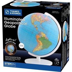 The Thames & Kosmos Illuminated Geopolitical Globe Essential STEM Tool | 10” diameter with Durable Stand, Political Map with Locations, Geological Features, Educational Gift for Ages 6+, USB-C Powered
