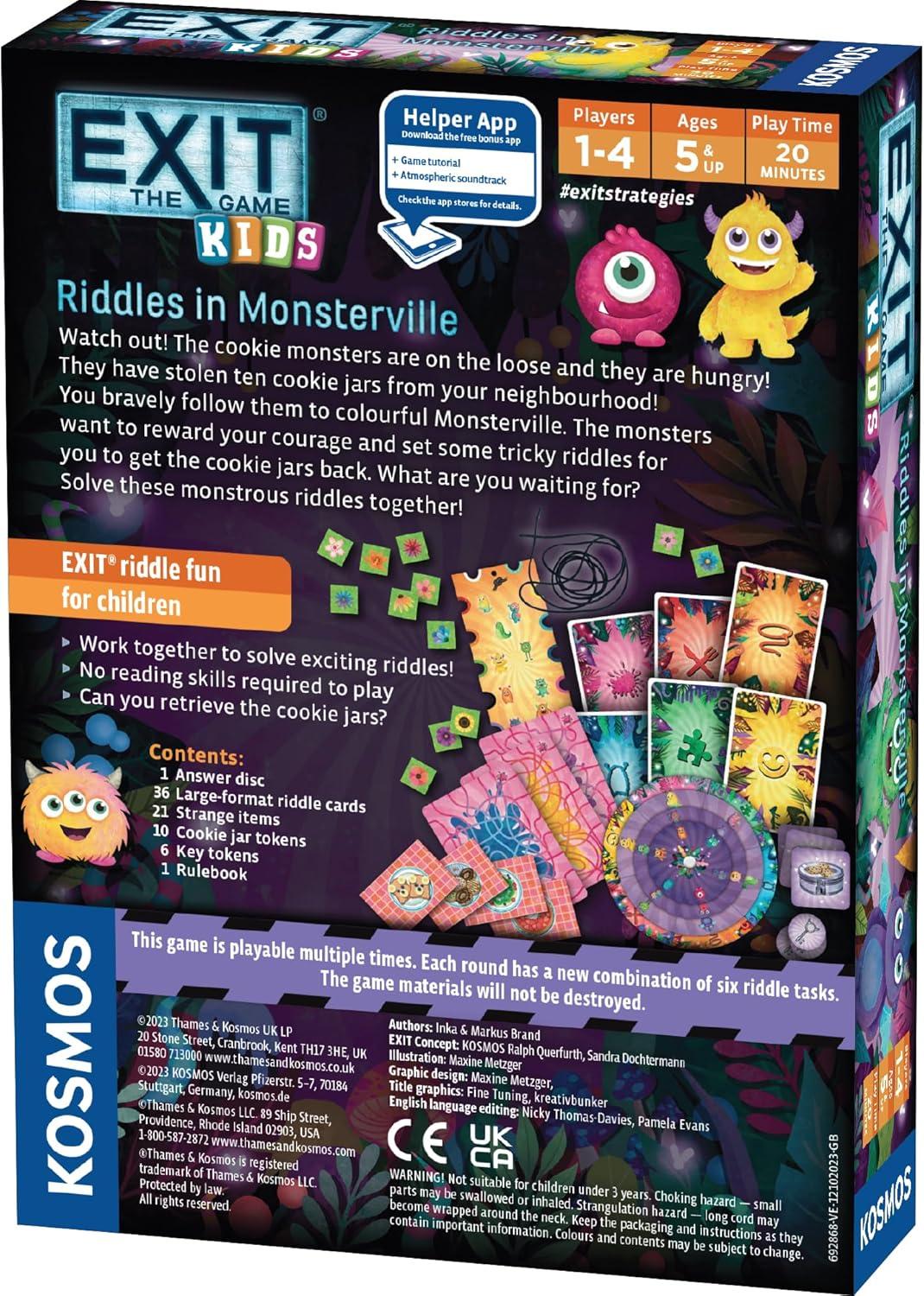 imageThames ampamp Kosmos EXIT Kids Riddles in Monsterville Carte Escape Room Famille et plateau 1 4 joueurs partir de 5 ans Puzzle pour enfants et adultes Soire de jeu amusante