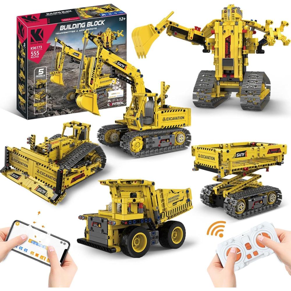 image5 en 1 Jouet de Construction Robots ampamp Vhicules Dingnierie Programmables Kits avec Tlcommande et Application Tlcommande Jouets  Blocs Cadeaux ducatif STEM pour Enfants ge 3