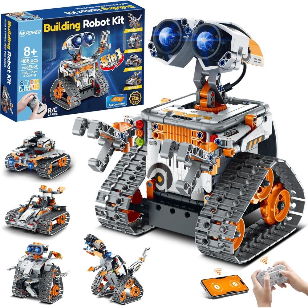 image5 en 1 Technic Robot Programmable Kit Roboticset Construction STEM avec App ampamp Tlcommande Ides Cadeaux Nol danniversaire cratif pour Garons de 8 9 10 11 12 Ans 488 picesOrange