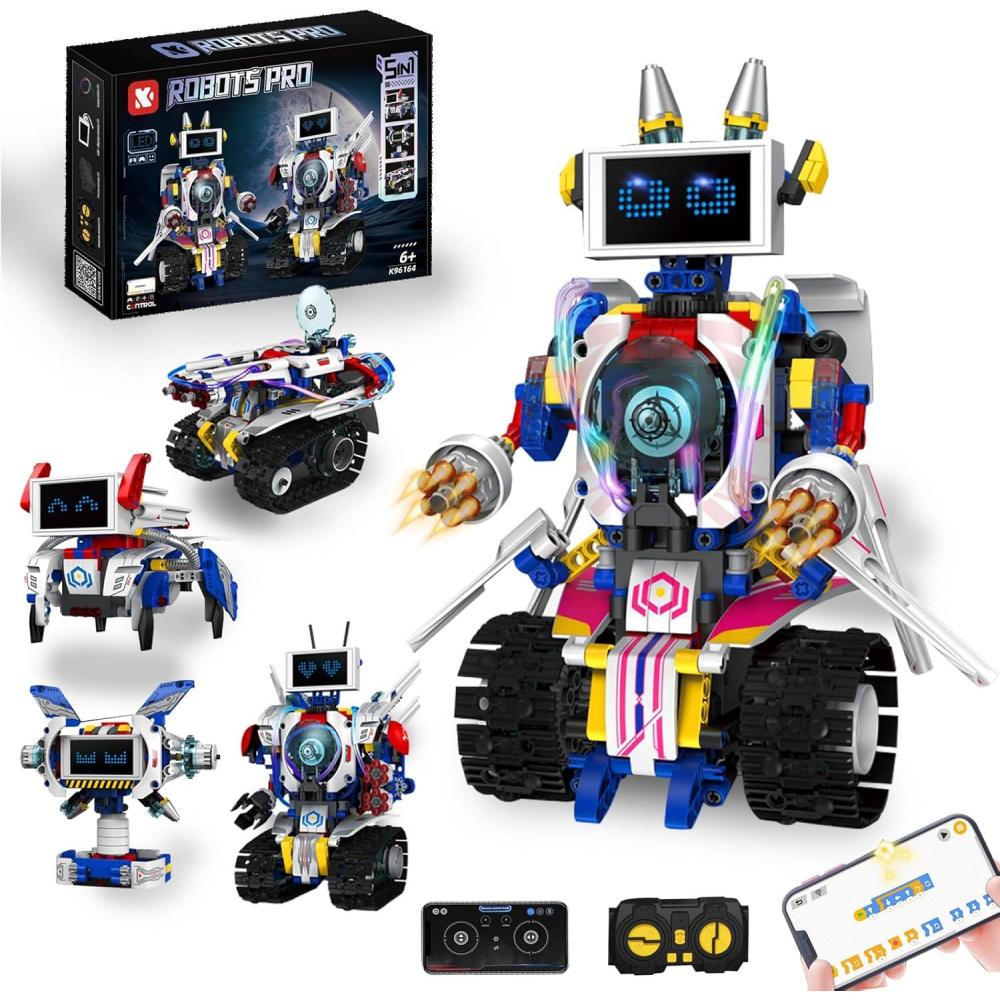 imageTechnic Robot Tlcommand pour Enfants 6 en 1 Programmable Roboticset avec LED App et Tlcommande STEM Ensemble Technique Robot Jouet Cadeau Cratif pour Garons et Filles