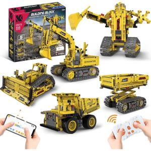 5 en 1 Jouet de Construction, Robots & Véhicules D&rsquo;ingénierie Programmables Kits avec Télécommande et Application Télécommande, Jouets À Blocs Cadeaux Éducatif STEM pour Enfants Âge 3+