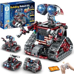 Sillbird Robots Télécommandé pour Enfants, Robotique de Course RC 4 en 1, Jouets de Construction à Programmation Créative, Idées Cadeaux pour Garçons et Filles âgés de 8 à 12 Ans(Rouge-gris)