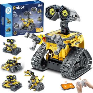 Sillbird Technic Robots pour Enfants, 5 en 1 Robot Jouet avec App & Télécommande, Robotique Programmable STEM, Idées Cadeaux pour Garçons de 8 9 10 11 12+ Ans (435 pièces)(A-jaune)