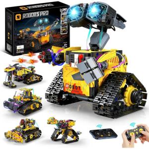 Technic Robot pour Enfants, 5-en-1 Technic Robot Programmable avec Application et Télécommande, Roboticset Télécommandé Idées Cadeaux pour Garçons de 6 à 12 Ans (Jaune)(Jaune)