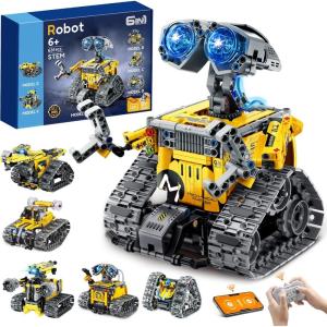 Technic Robot pour Enfants Garçons de 6 à 12 Ans, Ensemble Robotique Programmable 6 en 1 avec Application et Télécommande, pour Anniversaire et Noël (631 Pièces)(A Robot Jaune)