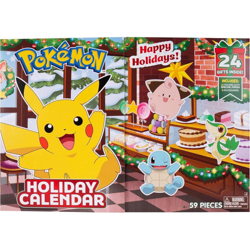 imagePokmon Calendrier de lavent Pokmon 2025  Comprend 16 figurines de combat de 5 cm avec une finition spciale et 8 accessoires uniques
