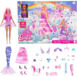 Barbie Calendrier de l’Avent Barbie, coffret avec une poupée et 24 accessoires surprises, dont une licorne et des animaux.La poupée se transforme en Sirène, Fée et bien plus encore,JFL66
