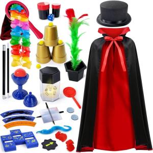 Kit de Magie pour Enfants, Costume de Magicien pour Jouer à Faire Semblant, Tours de Magie avec Instructions pour Chaque Tour pour Les Enfants de 6 7 8 9 10 11 12 Ans