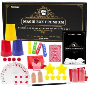 Coffret Magie Enfant 7-12 Ans & Adultes Débutants | Boite Kit Magicien avec 50 Tours de Magie, Jeux, Cartes, Baguette & Accessoires | Mallette Cadeau Anniversaire & Noël