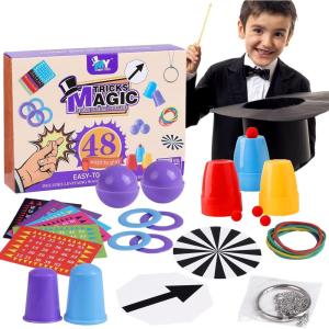 Ensemble Magique Jouets – 48 Tours de Magie Enfant,Kit de Magie Livré avec Un Manuel d&rsquo;Instructions Etape par Etape pour Chaque Magie pour Garçons et Filles (B)