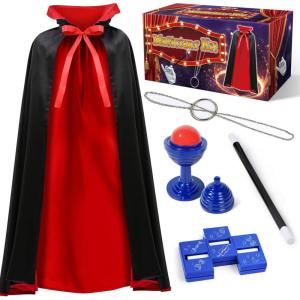 Kit de Magie, Costume de Magicien avec Cape, Jeu de Magie pour Enfants 6 7 8 9 10 11 12(Cape with Cup)