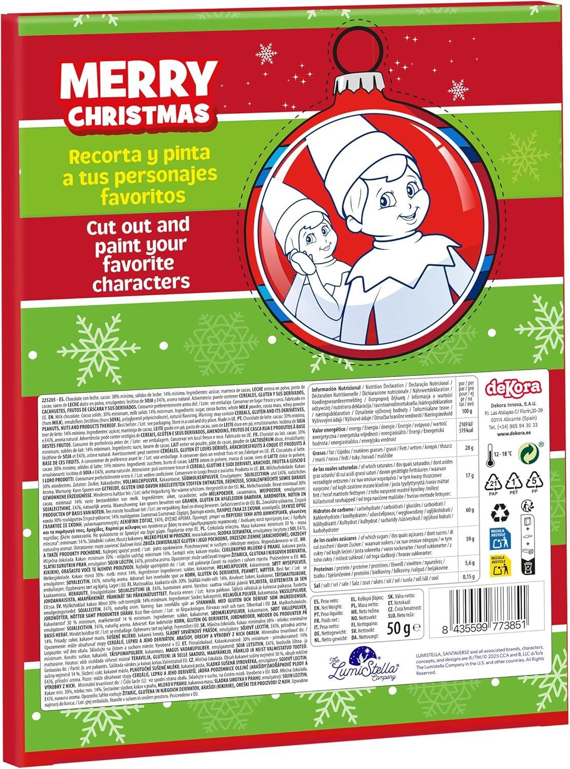 imagedekora Calendrier de lAvent Elf on the Shelf 50 g Chocolat au Lait Calendrier de Nol pour Enfants Tradition de lElfe de Nol Compte Rebours Magique jusqu Nol