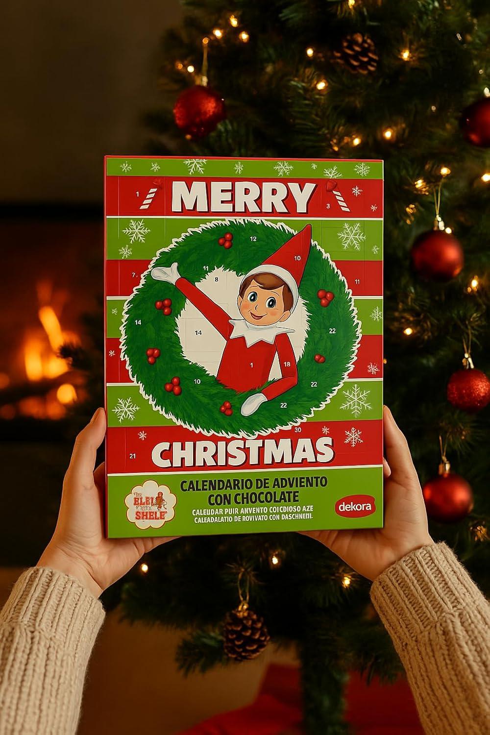 imagedekora Calendrier de lAvent Elf on the Shelf 50 g Chocolat au Lait Calendrier de Nol pour Enfants Tradition de lElfe de Nol Compte Rebours Magique jusqu Nol