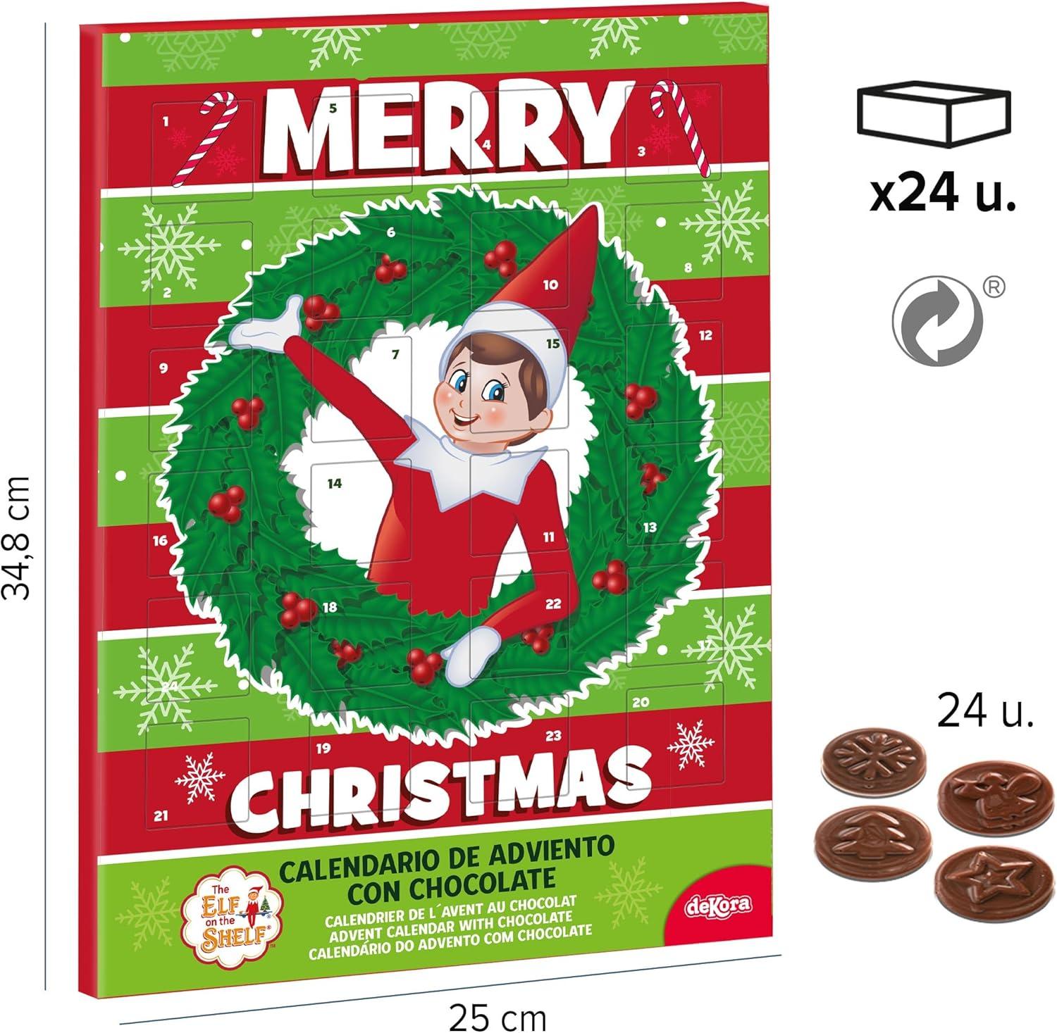 imagedekora Calendrier de lAvent Elf on the Shelf 50 g Chocolat au Lait Calendrier de Nol pour Enfants Tradition de lElfe de Nol Compte Rebours Magique jusqu Nol