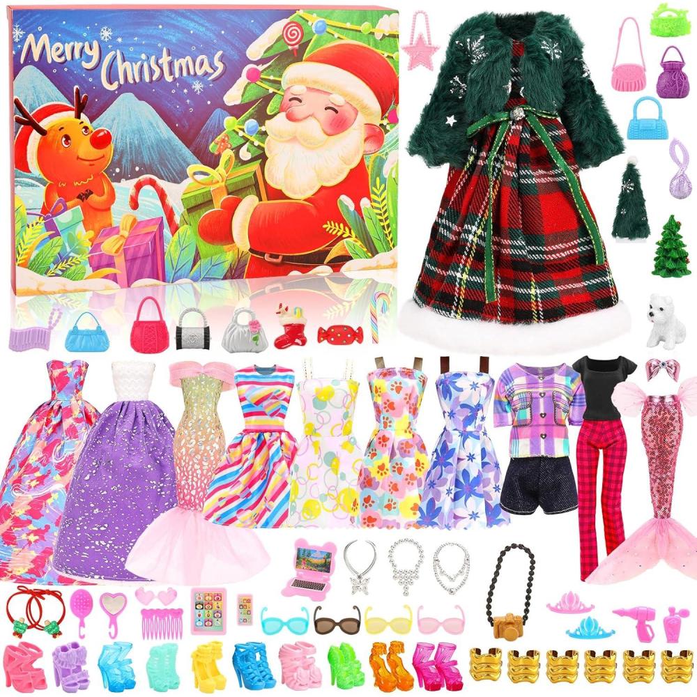 image2025 Calendrier de lAvent Calendrier de Compte Rebours de Nol Surprise Y Comprise 54 Pcs Vtements ampamp Accessoires de Poupe Robes Tenues Chaussures de Poupe etc Calendrier du Festival de Nol