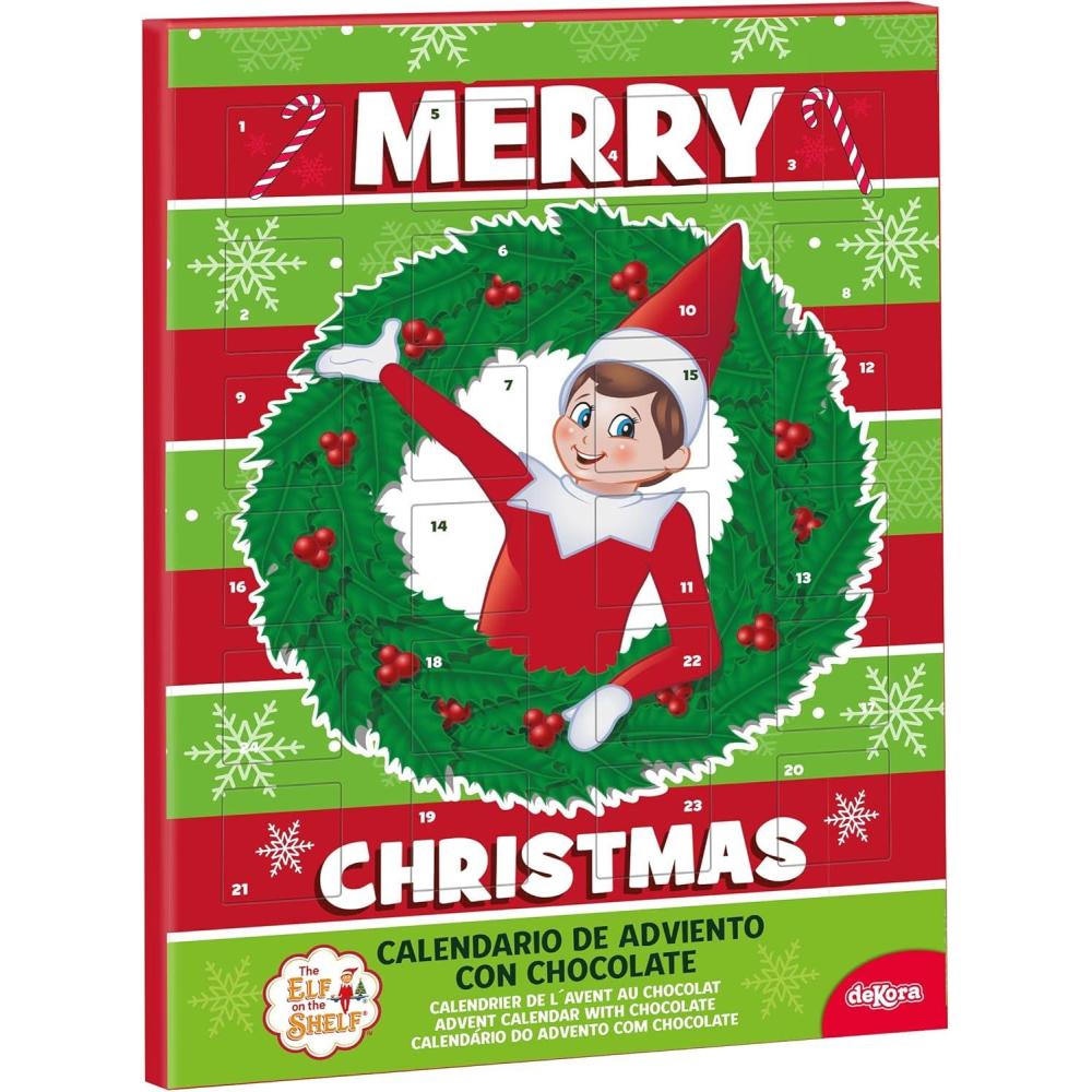 imagedekora Calendrier de lAvent Elf on the Shelf 50 g Chocolat au Lait Calendrier de Nol pour Enfants Tradition de lElfe de Nol Compte Rebours Magique jusqu Nol