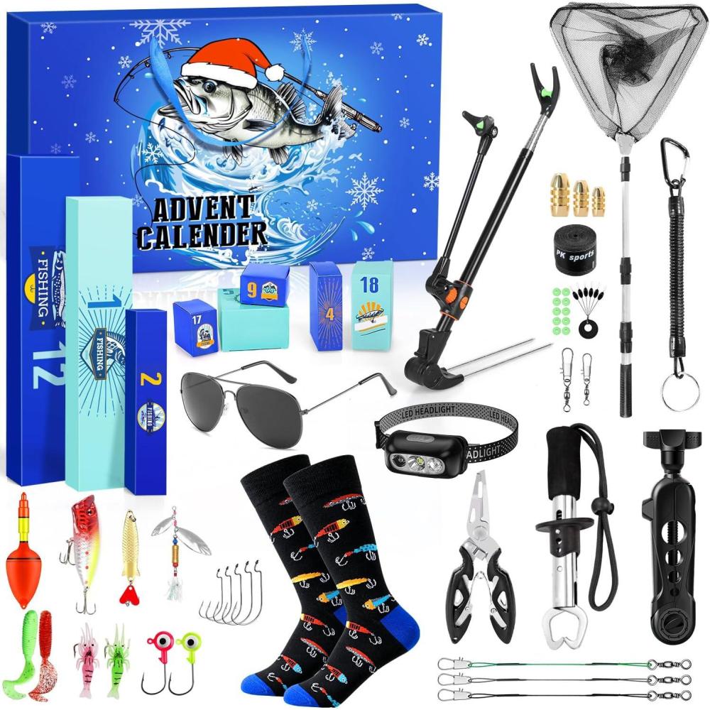 imageiZoeL Calendrier de lAvent Peche Calendrier de lAvent 2025 24 Leurre Peche Carnassier pour Pche en MerRivireIac Cadeau Surprise de Nol pour Homme Teenager Papa GrandPre OncleBleu equipement inclus