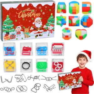 Christmas Advent Calendrier de l&rsquo;avent 2025, Calendrier de l&rsquo;Avent Casse Tete en Bois et en Métal Puzzle pour Adulte Enfant, Calendriers de Noël 24 jours pour Filles Garçons Adolescents (Style 2)(Style 2)