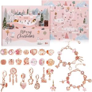 GWHOLE Calendrier de l&rsquo;Avent 2025 Bijoux Fille, 24 Surprises Advent Calendar Bracelet DIY en Acier Inoxydable, Cadeau Noel Fille Enfant 6 7 8 9 10 11 12 ans Ado Original – Bleu(Or Rose)