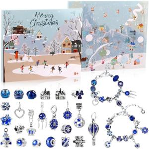 GWHOLE Calendrier de l&rsquo;Avent 2025 Bijoux Fille, 24 Surprises Advent Calendar Bracelet DIY en Acier Inoxydable, Cadeau Noel Fille Enfant 6 7 8 9 10 11 12 ans Ado Original – Bleu(Bleu)