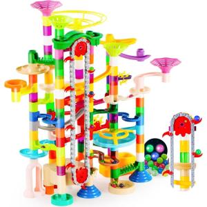 JOYIN Lot de Marble Rush 236 Parcours de marbre Lumineux avec Ascenseur motorisé – Blocs de Construction avec 30 Billes en Plastique phosphorescentes – Cadeaux STEM pour garçons et Filles