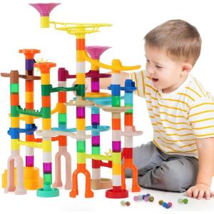 MaxTronic 110Pièces Marble Run Circuits de Billes Créatifs Labyrinthe Billes Jeu de Construction Jouet Intellectuel Educatifs Montessori Jouet d&rsquo;apprentissage Cadeaux pour Enfant 3 Ans+ Fille Garçon(166PCS)