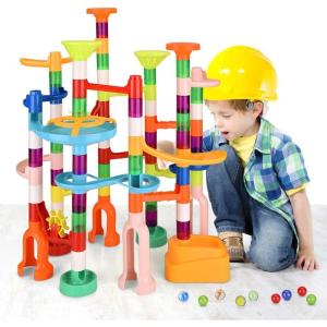 MaxTronic 110Pièces Marble Run Circuits de Billes Créatifs Labyrinthe Billes Jeu de Construction Jouet Intellectuel Educatifs Montessori Jouet d&rsquo;apprentissage Cadeaux pour Enfant 3 Ans+ Fille Garçon(135PCS)