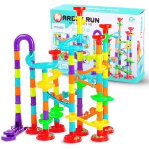 Kit de construction de circuit à billes – 113 pièces avec rampe de démarrage et 30 billes en verre – Jeu éducatif menthe à partir de 3 ans – Construction créative en ABS robuste