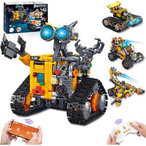 Robot Enfant 5 6 7 8 9 10 11 12+ Ans Garcon 4 en-1 Robot Telecommande Garcon Robot Jouet Mech Dinosaure Jouet de Construction programmable Cadeau d&rsquo;anniversaire Cadeau De NoëL(Jaune 35)